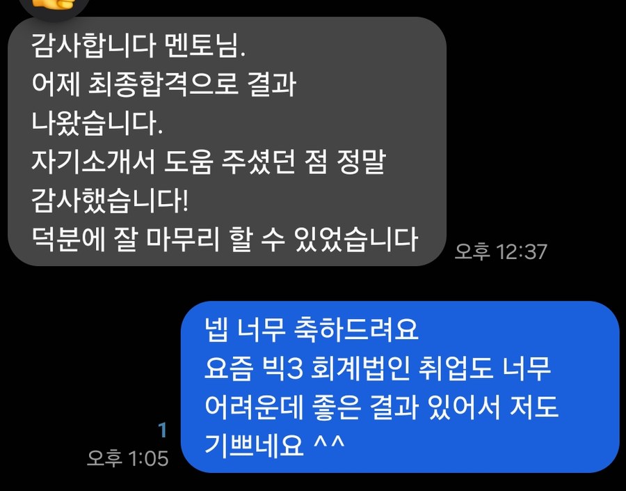 회계법인 최종 합격 합격 통보 문자